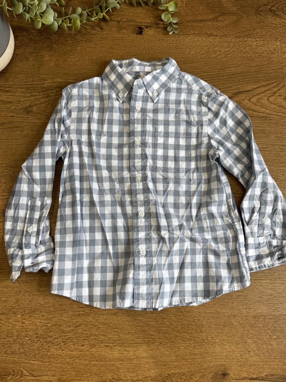 Crewcuts J.Crew Boys Gingham Button Down Shirt Blue White 4-5